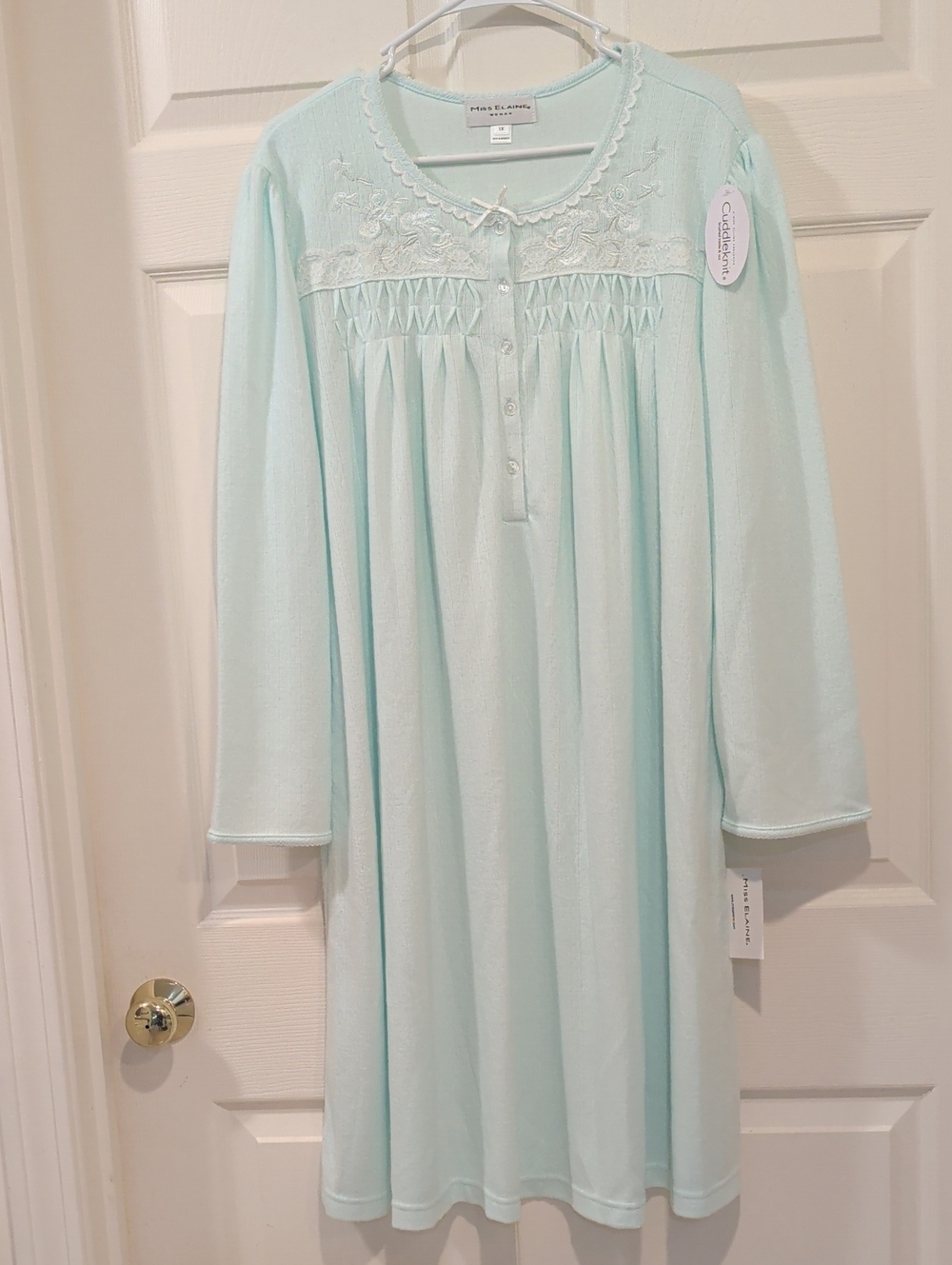 Miss Elaine Plus Size Mint Green Long Sleeve Nightgown 1X new with tags